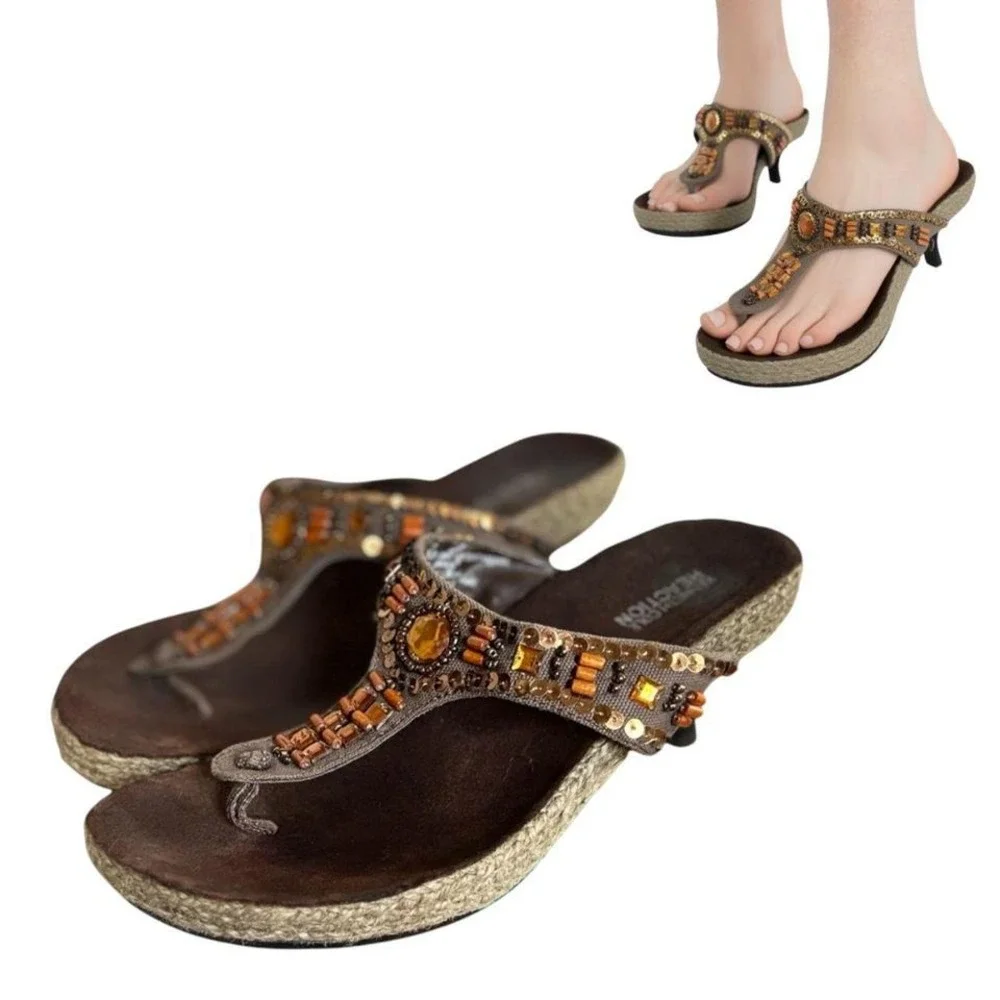 Y2K VINTAGE BEADED KITTEN HEEL KENNETH‎ COLE REACTION SANDALS HEELS 6 1/2